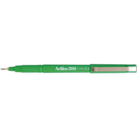 Set of 12 Artline 200 Fineliner Pens in green, 0.4mm tip for precise writing and drawing, features instant drying ink.