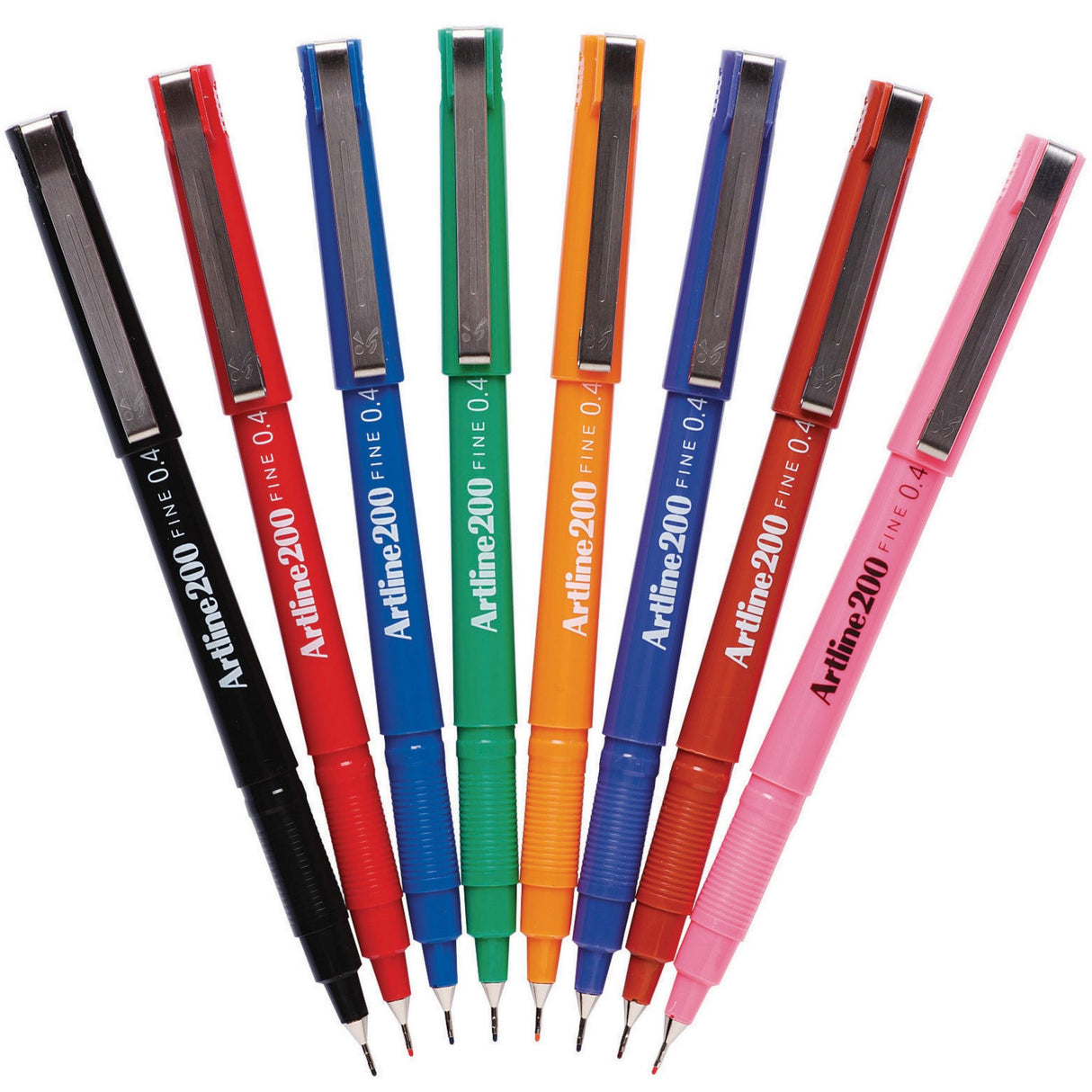 Artline 200 Fineliner Pen set with 0.4mm tips in 12 vibrant colors, perfect for precise writing and detailed art projects.