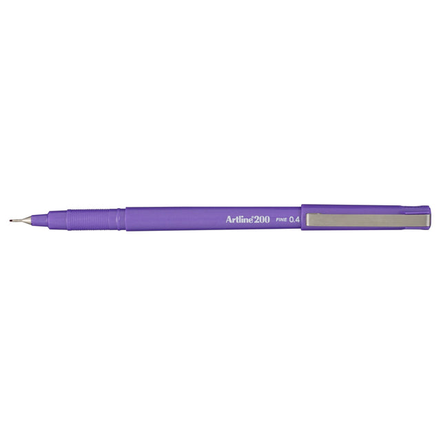 Artline 200 Purple Fineliner Pen 0.4mm pack of 12, ideal for precise writing and illustration with instant drying, no bleed ink.