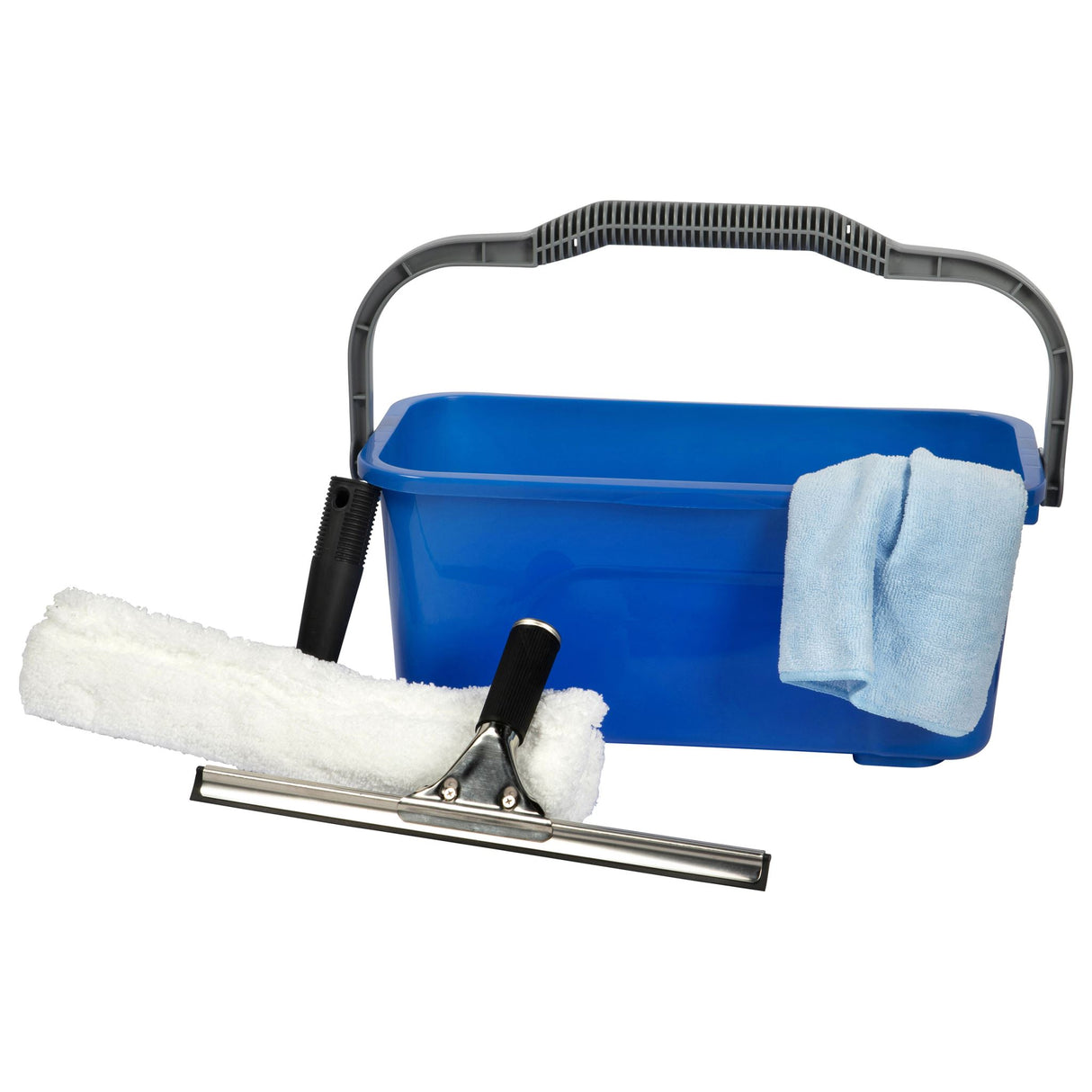 Cleanlink Window Cleaning Kit with 12L bucket, squeegee, microfibre cloth, and applicator for streak-free glass surfaces.