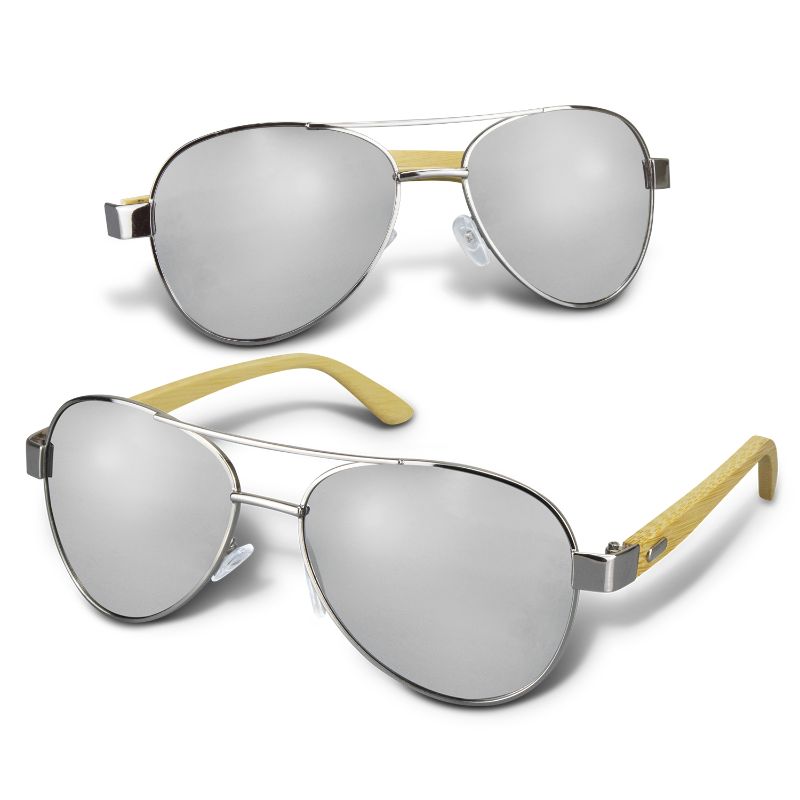 Sunglasses - Aviator Mirror Lens Bamboo Silver (6 Units)