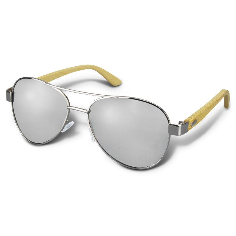 Sunglasses - Aviator Mirror Lens Bamboo Silver (6 Units)