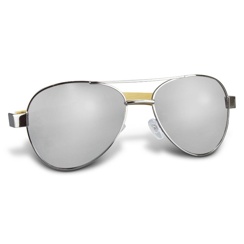 Sunglasses - Aviator Mirror Lens Bamboo Silver (6 Units)