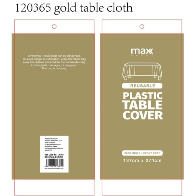 Plastic Table Cloth 137x274cm Gold - Pack of 12