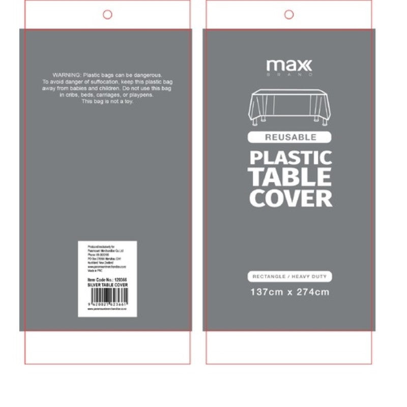 Plastic Table Cloth 137x274cm Silver - Pack of 12