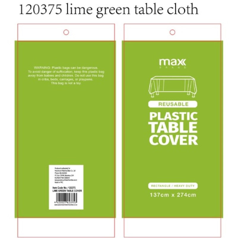 Plastic Table Cloth 137x274cm Lime Green - Pack of 12