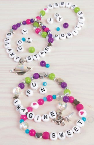 DIY bracelet kit with colorful alphabet and stylish beads, inspiring creativity for kids aged 8 and up.