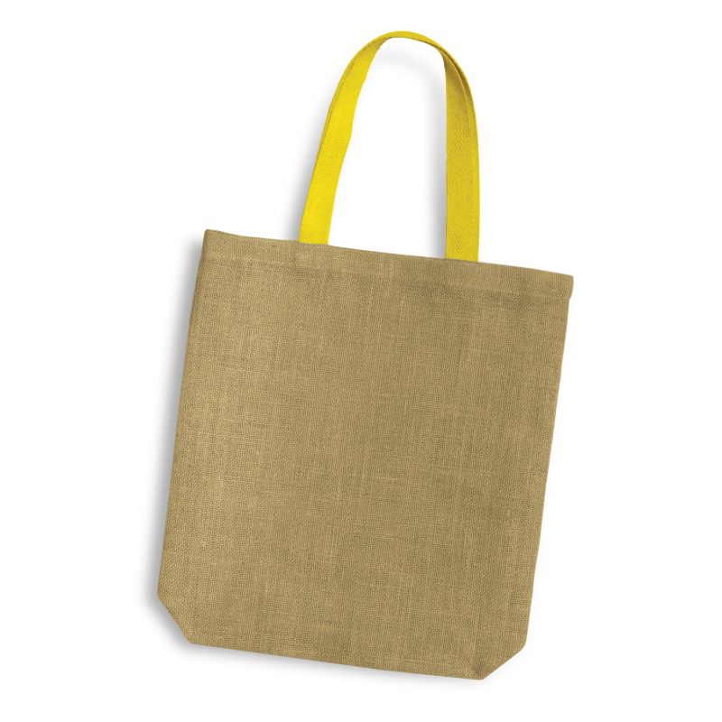 Jute Tote Bag - Thera Coloured Handles Yellow (10 Units)