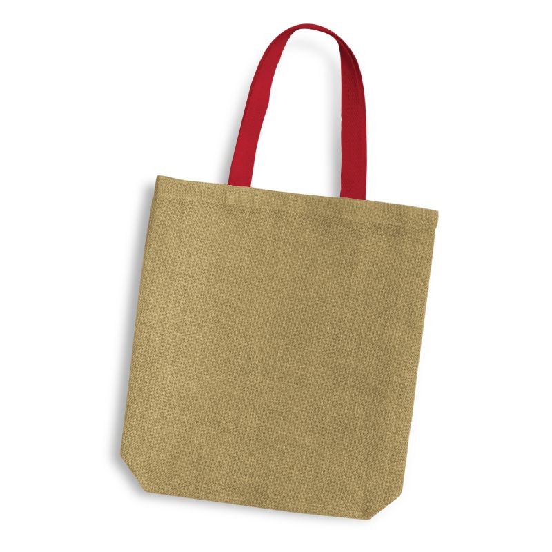 Jute Tote Bag - Thera Coloured Handles Red (10 Units)