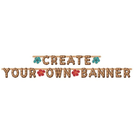 Vintage Tiki customizable banner with flower cutouts, perfect for tropical-themed celebrations, measuring 84 x 11 cm.