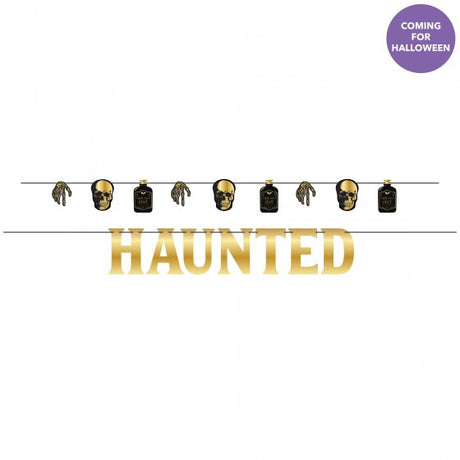 Glamorous Boneyard Foil Banners in two sizes for elegant Halloween décor, perfect for parties and spooky celebrations.