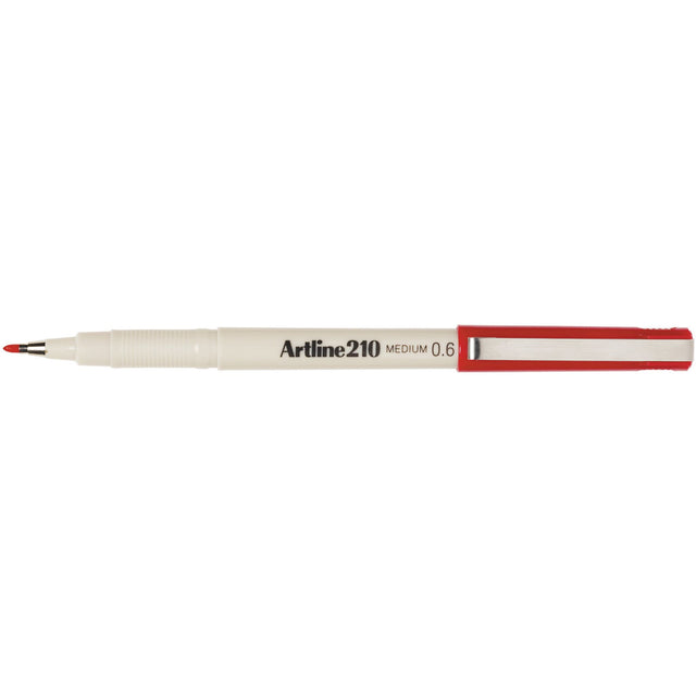 Artline 210 Fineliner Pen set of 12 in vibrant red, featuring a 0.6mm tip for bold, precise writing and artistic projects.
