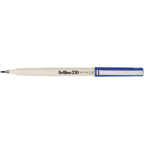 Artline 210 Fineliner Pen set in blue, 0.6mm tip, ideal for precise writing and drawing, includes 12 pens.