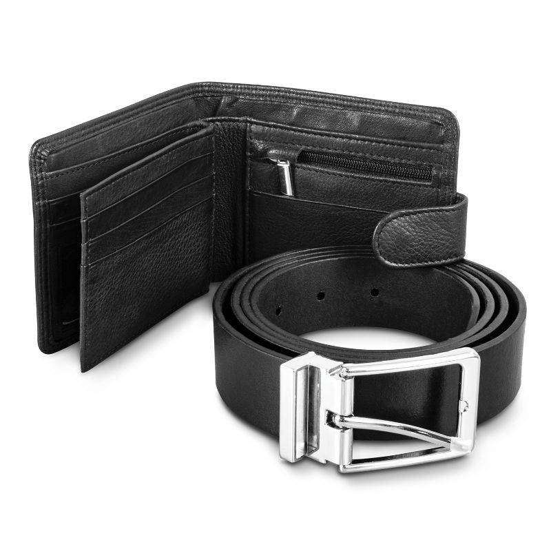 Leather Wallet Belt Gift Set - Pierre Cardin (Black)