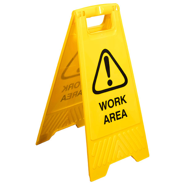 Vibrant yellow safety sign informing of workplace risks, made from durable materials for long-lasting use.