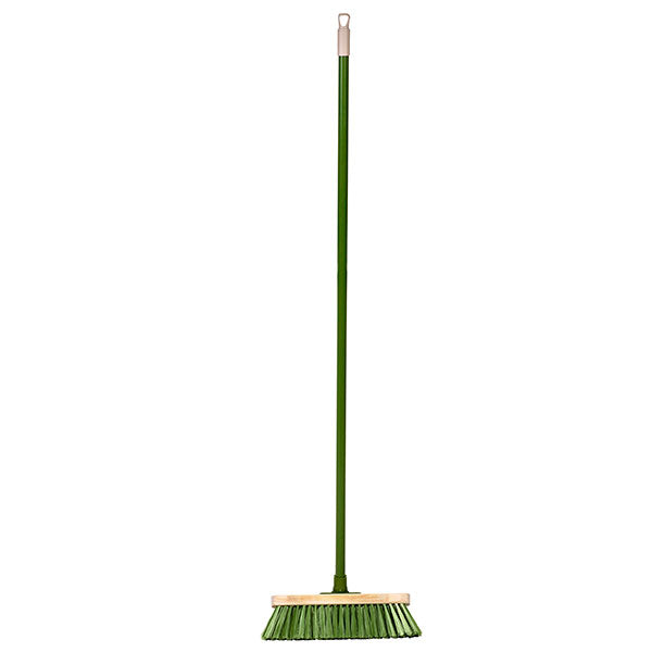 Cleanlink Outdoor Broom in green with metal handle, designed for effective outdoor cleaning and durability in all weather.