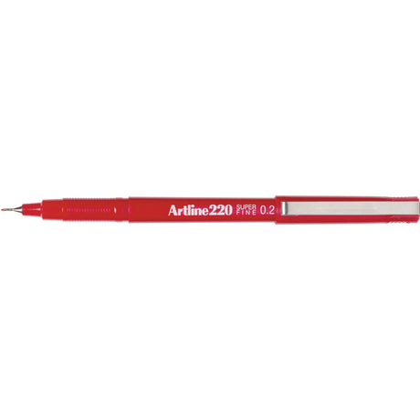 Artline 220 Fineliner Pen set of 12 in vibrant red, featuring a 0.2mm superfine tip for precise detailing and smudge-free writing.