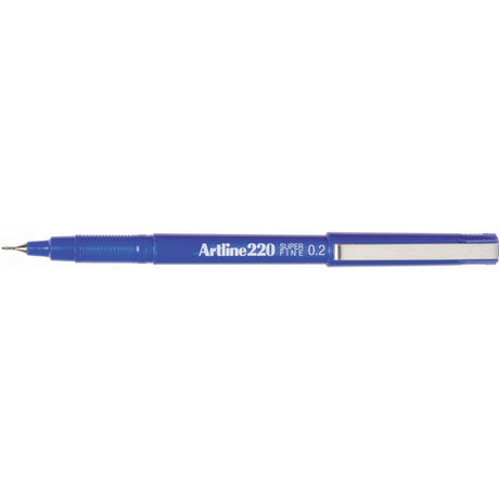 Set of 12 Artline 220 blue fineliner pens with 0.2mm tips, perfect for precise detailing and vibrant drawings.