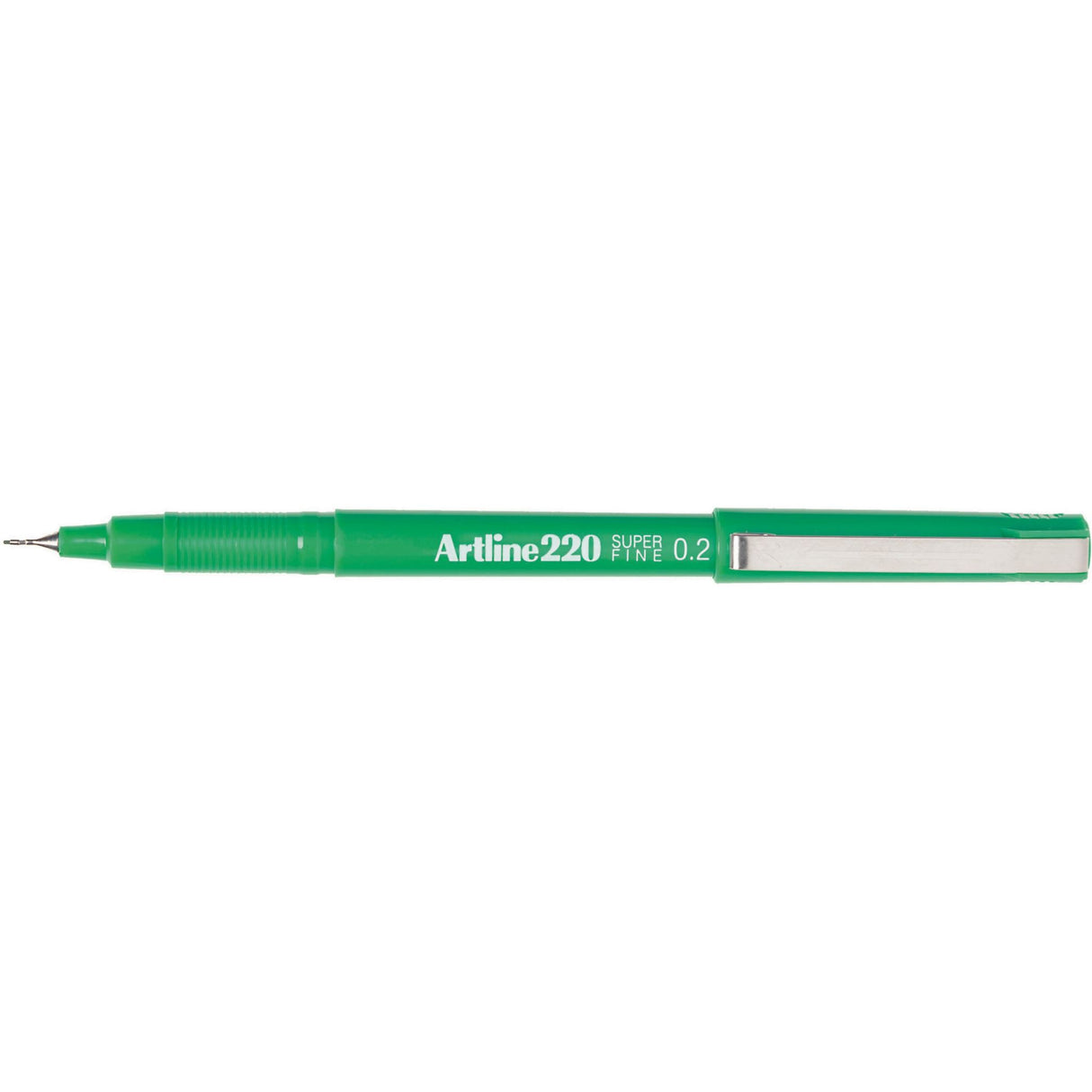 12-pack of Artline 220 Green Fineliner Pens with 0.2mm tips for precise drawing and writing on paper.