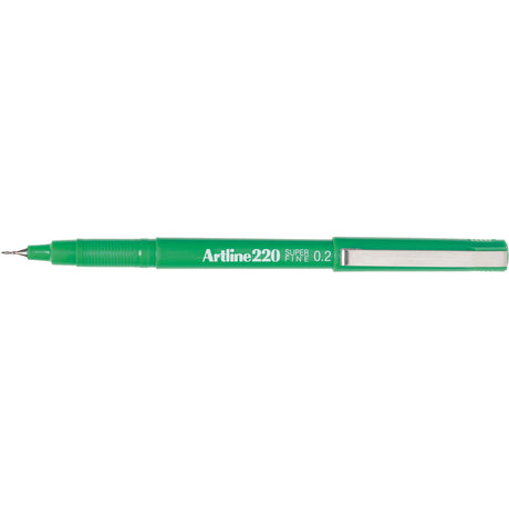 12-pack of Artline 220 Green Fineliner Pens with 0.2mm tips for precise drawing and writing on paper.