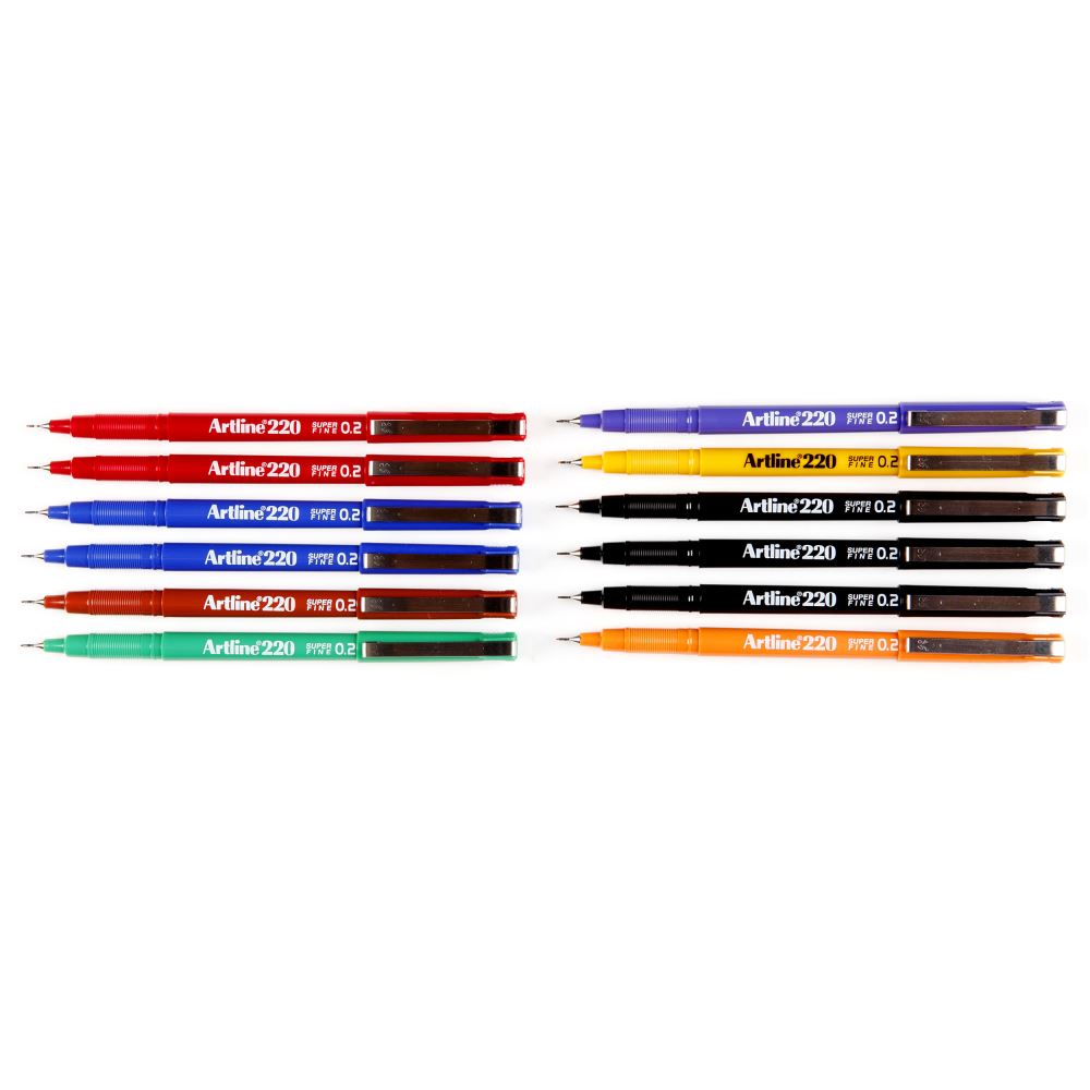 Artline 220 Fineliner Pen 0.2mm Assorted -12 units