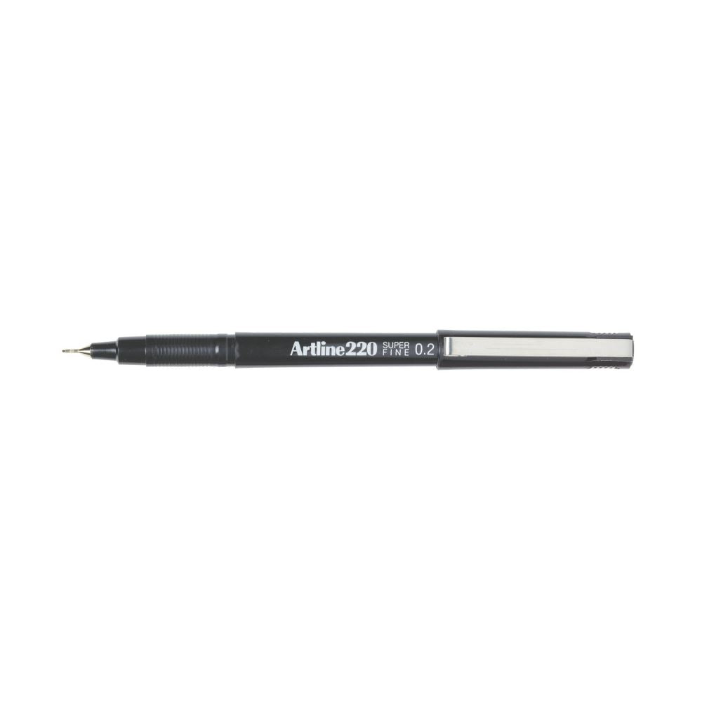 Artline 220 Fineliner Pen, 0.2mm tip, black ink for precise drawings, perfect for stencils and detailed work.