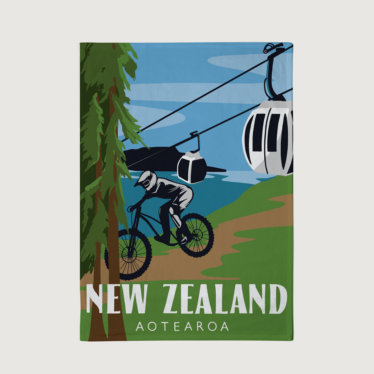 Moana Road - NZ Aotearoa Tea Towels - Mountain Biking & Gondola - Set of 5