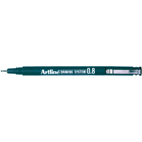 Pack of 12 Artline 238 drawing pens with 0.8mm nib, black ink, fadeproof and ideal for precise technical drawing.