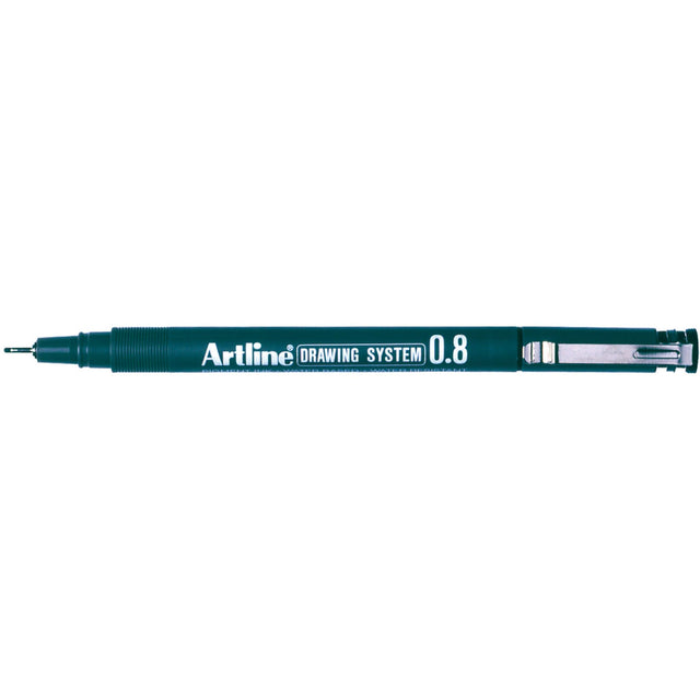 Pack of 12 Artline 238 drawing pens with 0.8mm nib, black ink, fadeproof and ideal for precise technical drawing.