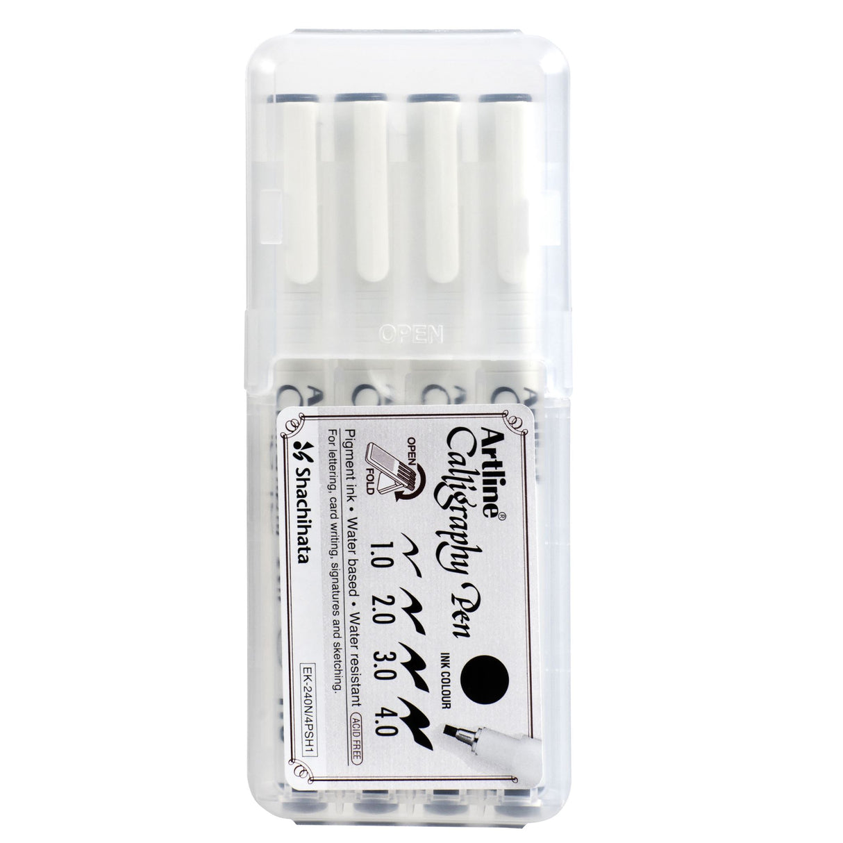 Set of four ARTLINE calligraphy pens in black with varying nib sizes for precise and creative lettering.