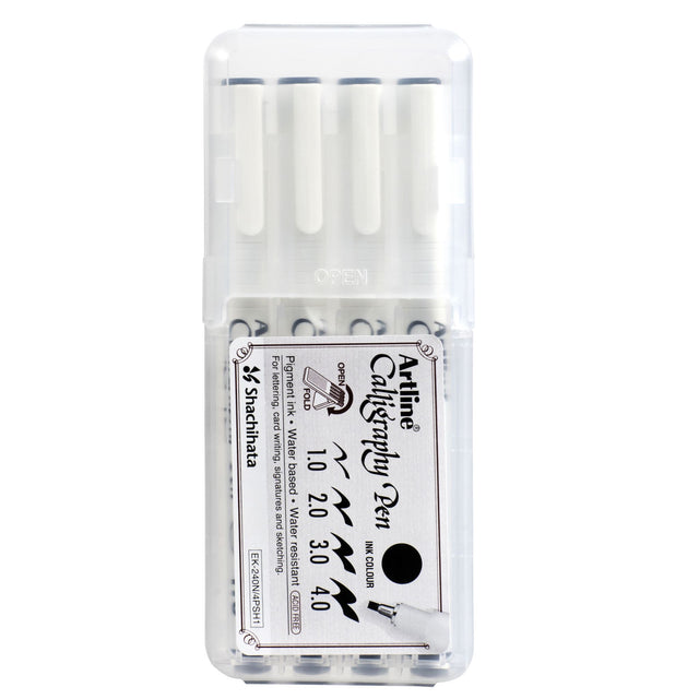 Set of four ARTLINE calligraphy pens in black with varying nib sizes for precise and creative lettering.