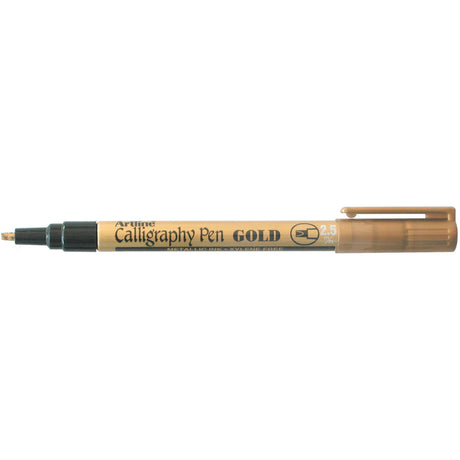 Set of 12 Artline 993 Calligraphy Markers in metallic gold, featuring a 2.5mm wedge nib for elegant lettering on dark surfaces.