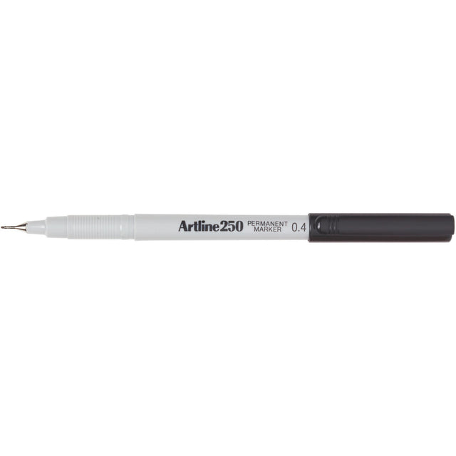 Artline 250 Permanent Marker with 0.4mm nib, black ink, 12-pack, ideal for fine line marking, quick drying, and low odour.
