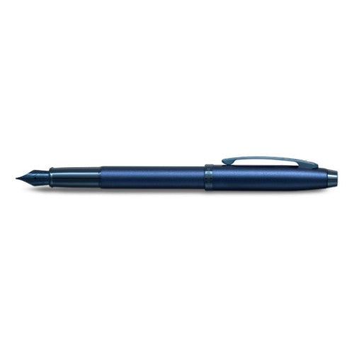 SHEAFFER 100 SATIN BLUE/BLUE PVD TRIM FINE NIB FOUNTAIN PEN