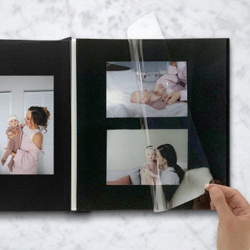 Self-adhesive black photo album with 5 pages for easy mounting and protection of cherished memories.