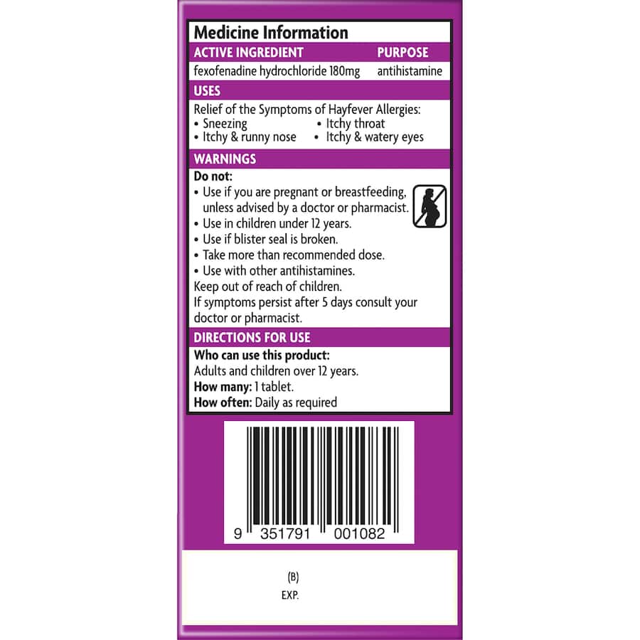Telfast Antihistamine Tablets Hayfever Allergy Relief 5pack