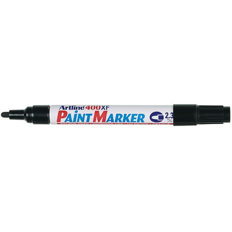 Set of 12 Artline 400 Paint Markers in black, featuring 2.3mm bullet nib for permanent, fade-proof marking on various surfaces.