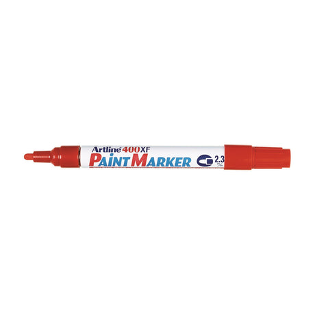 Pack of 12 Artline 400 red paint markers with 2.3mm bullet nib, ideal for precision marking and vibrant creativity.