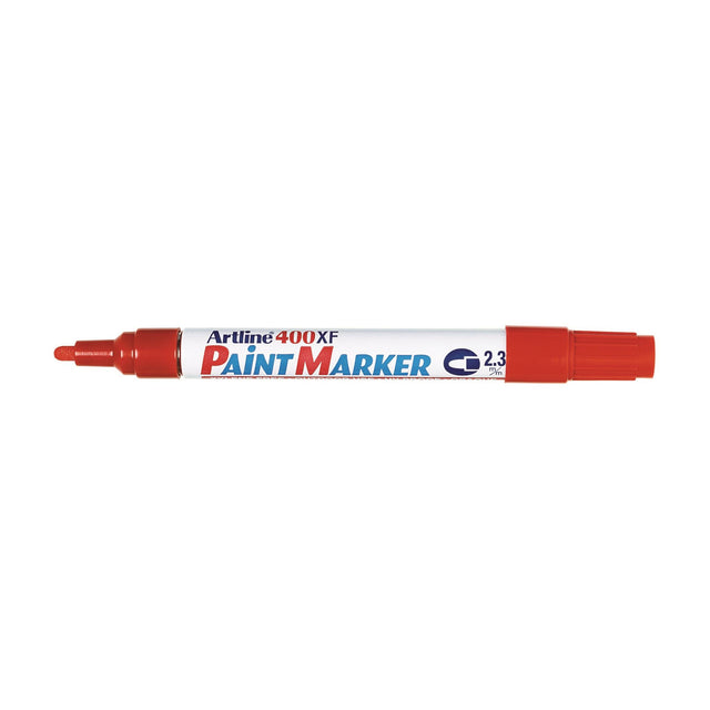 Pack of 12 Artline 400 red paint markers with 2.3mm bullet nib, ideal for precision marking and vibrant creativity.