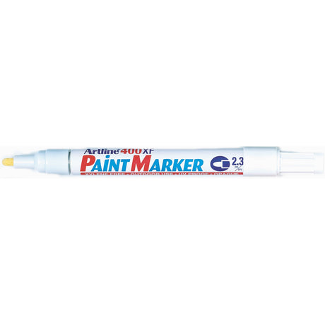 Artline 400 white paint markers, set of 12, 2.3mm bullet nib for precise, permanent markings on various surfaces.