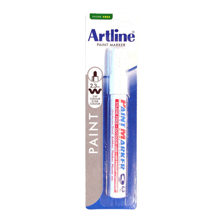 Artline 400 Paint Marker in white, featuring a 2.3mm bullet nib for vibrant, permanent markings on various surfaces.