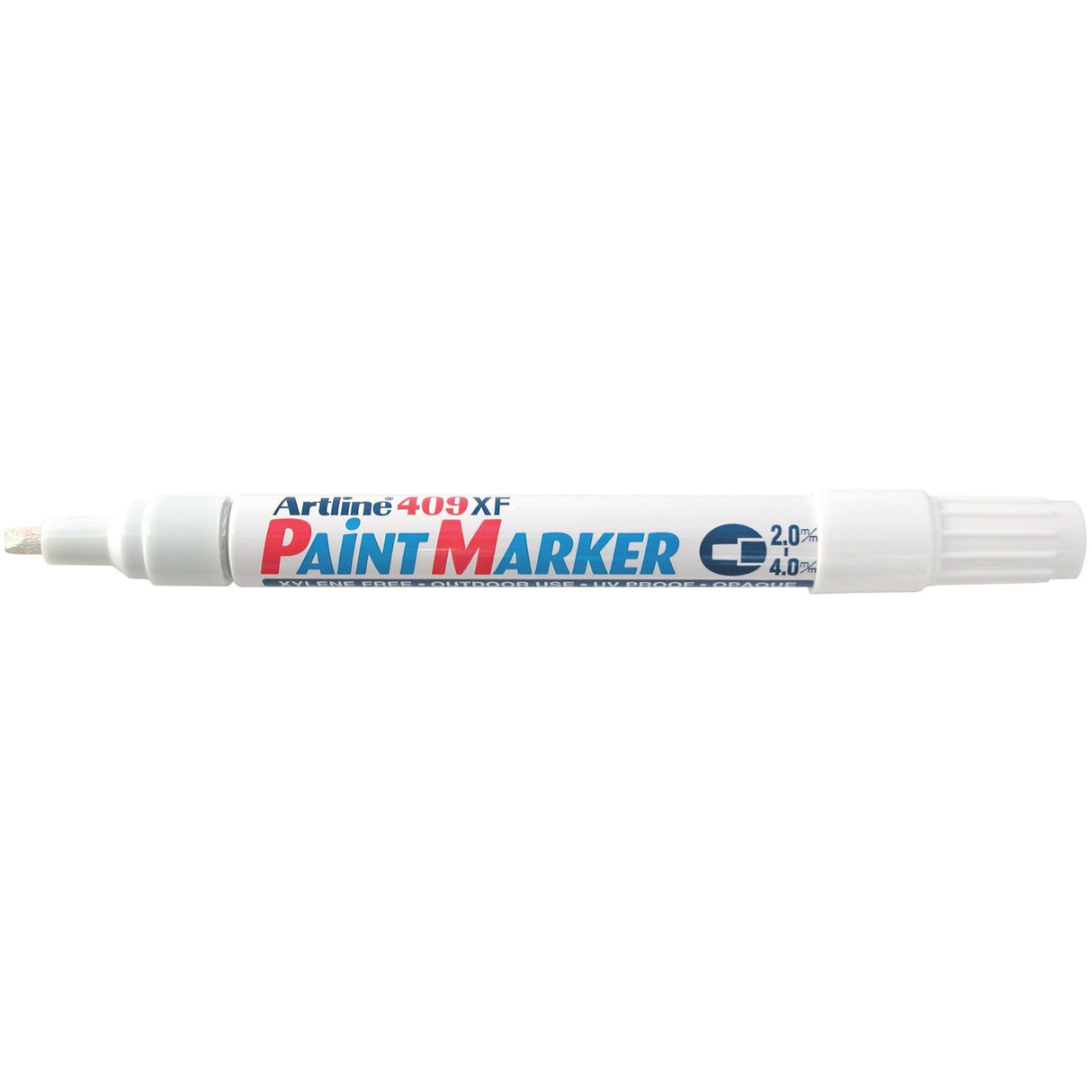 Artline 409 White Paint Markers, 12 pack, with chisel tip for vibrant, permanent marking on various surfaces.