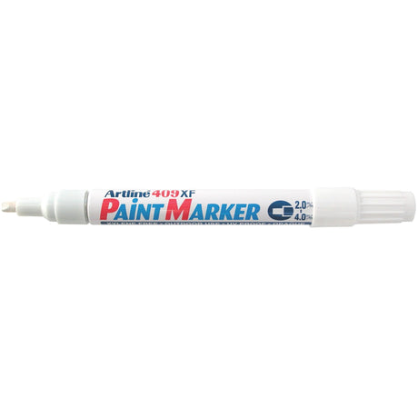 Artline 409 White Paint Markers, 12 pack, with chisel tip for vibrant, permanent marking on various surfaces.
