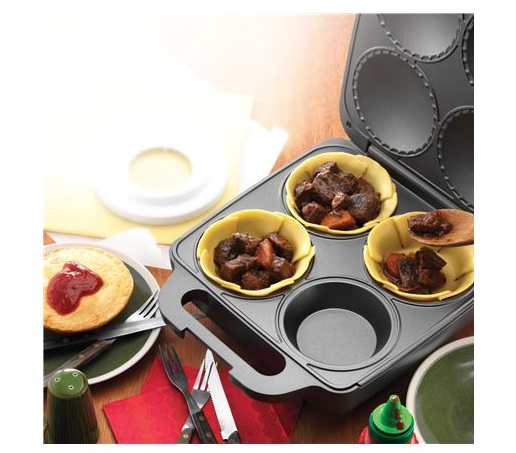 Sunbeam PM4800 Pie Maker for making up to 4 traditional pies with non-stick plates and handy pastry cutter.