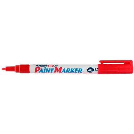 Set of 12 Artline 440 Red Paint Markers with 1.2mm bullet nib for vibrant, permanent markings on various surfaces.