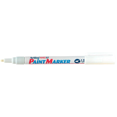 Set of 12 Artline 440 permanent paint markers with 1.2mm bullet nib in white for vibrant, long-lasting markings.