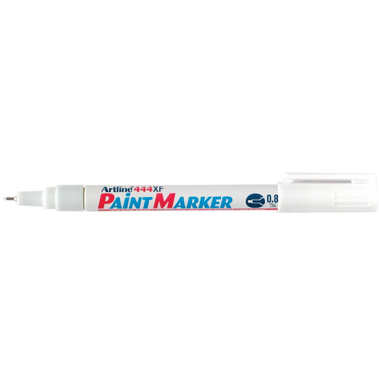 Set of 12 Artline 444 Permanent White Paint Markers with 0.8mm bullet tip for precise and vibrant marking.