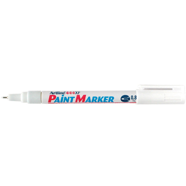 Set of 12 Artline 444 Permanent White Paint Markers with 0.8mm bullet tip for precise and vibrant marking.
