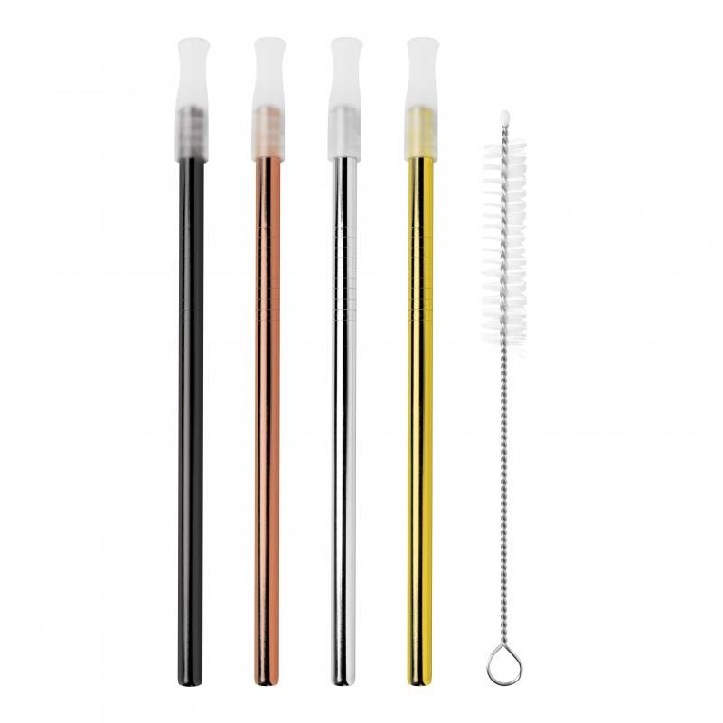 Avanti Cocktail Precious Metals Straws With Cleaning Brush | Set Of 4