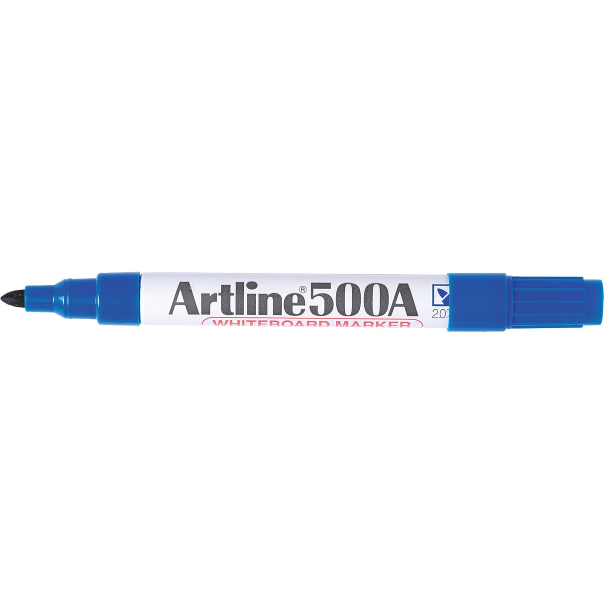 Set of 12 Artline 500a blue whiteboard markers with 2mm bullet nib, low-odour, dry erase ink for classrooms and offices.